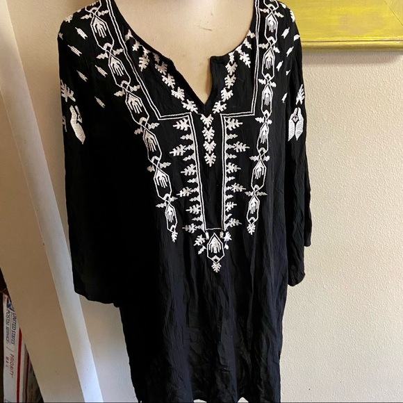 blue island Swim Blue Island Swim Suit Cover Up Boho Style Black With Embroidery Detail Sz